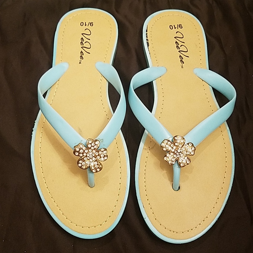 Aqua flower flip flops